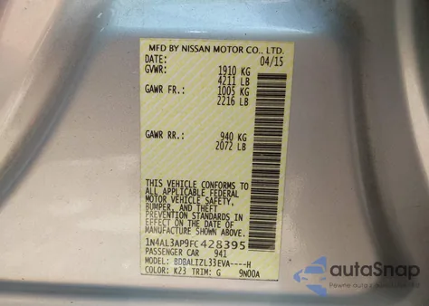 2015 Nissan Altima 2.5 Sv from USA, damaged, VIN 1N4AL3AP9FC428395